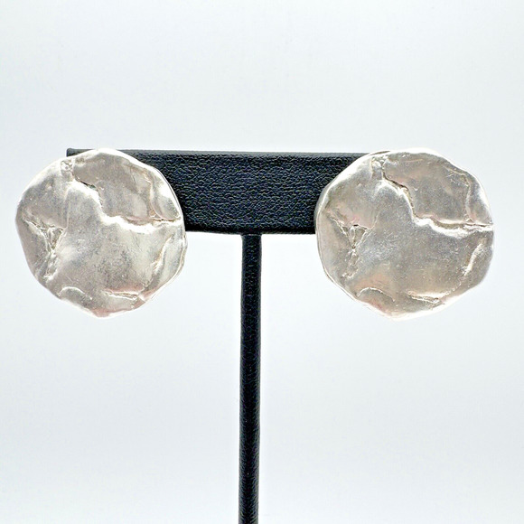 Biche De Bere Jewelry - Vintage French Designer BICHE de BERE Brutalist Modernist Silver Tone Earrings